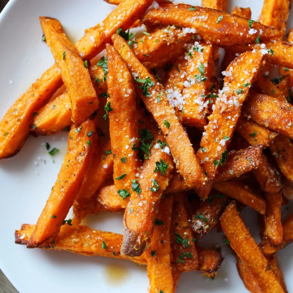 Golden crispy baked sweet potato fries served with garlic aioli for dipping.  