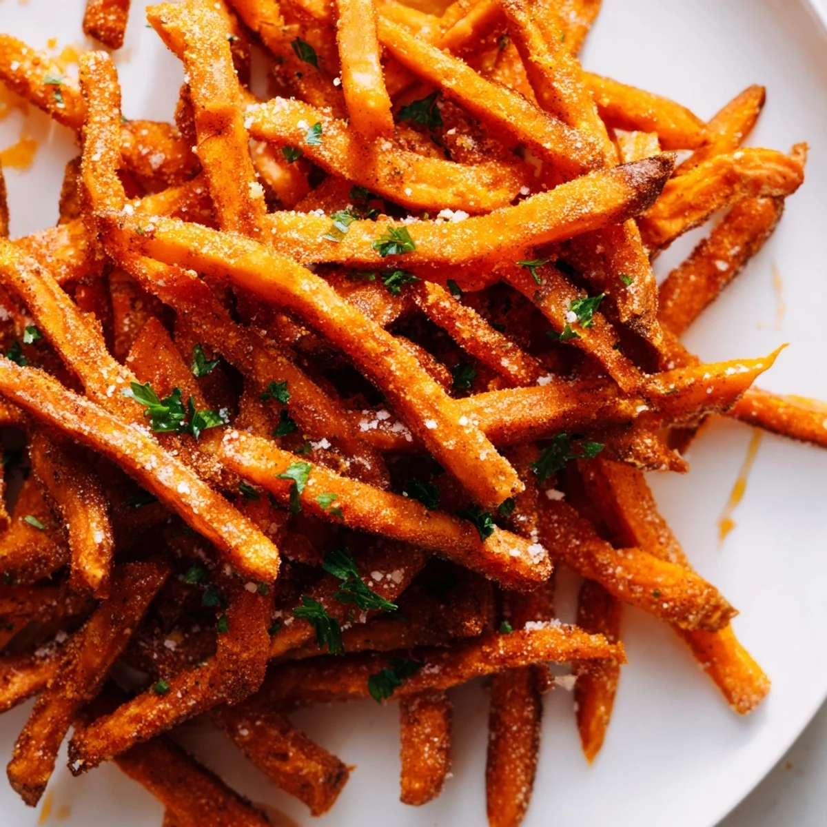 Flavorful, seasoned sweet potato fries, perfectly baked for a healthier side dish.  