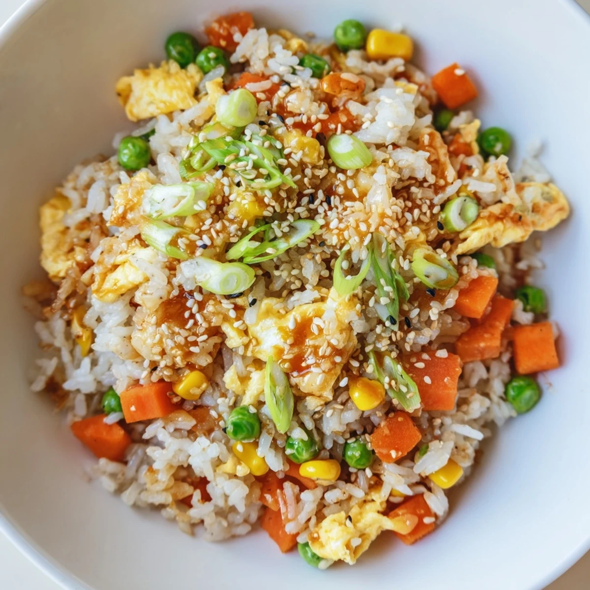 Golden fried rice with vegetables and egg, a quick, easy, and healthy meal option.