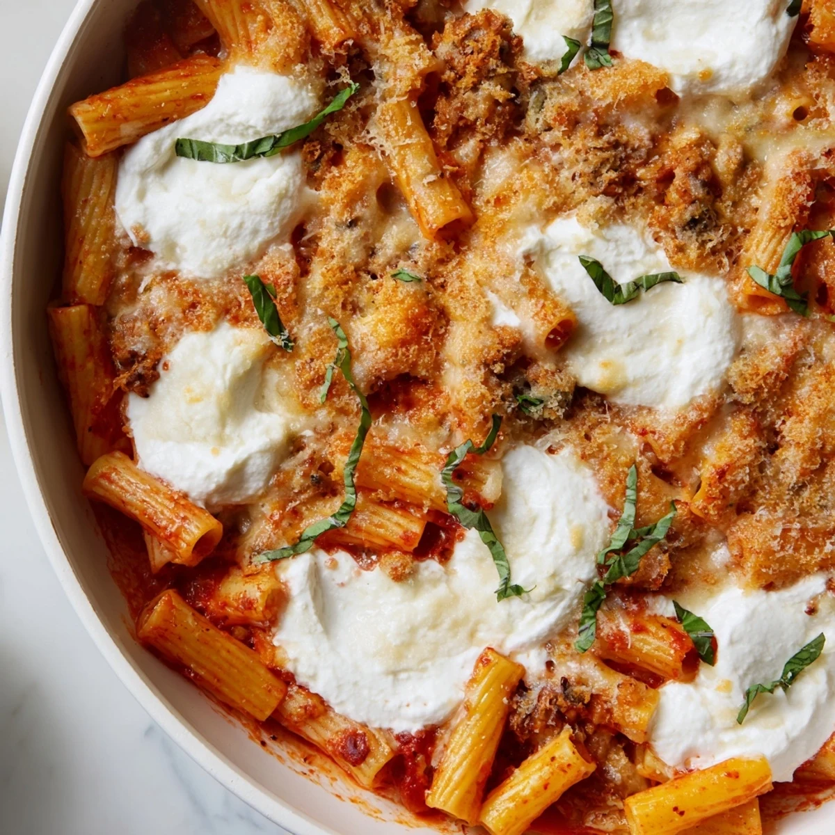 A steaming, cheesy slice of one-pan baked ziti, perfect for a delicious and easy weeknight vegetarian meal.