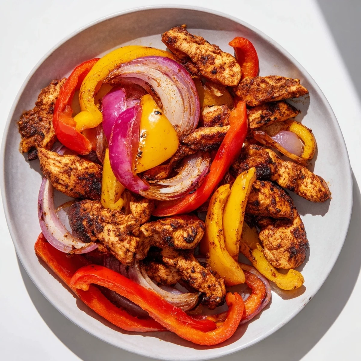 Sheet-Pan Chicken Fajitas, sizzling from the oven with tender chicken and colorful roasted vegetables.