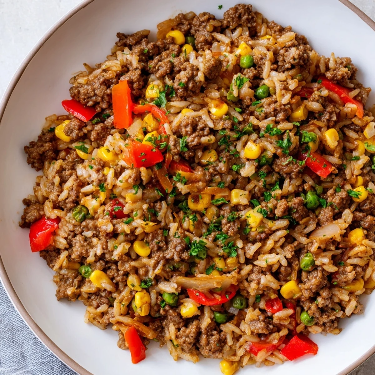 Flavorful Ground Beef Skillet with Veggies & Rice: Imagine the tender rice and seasoned beef.