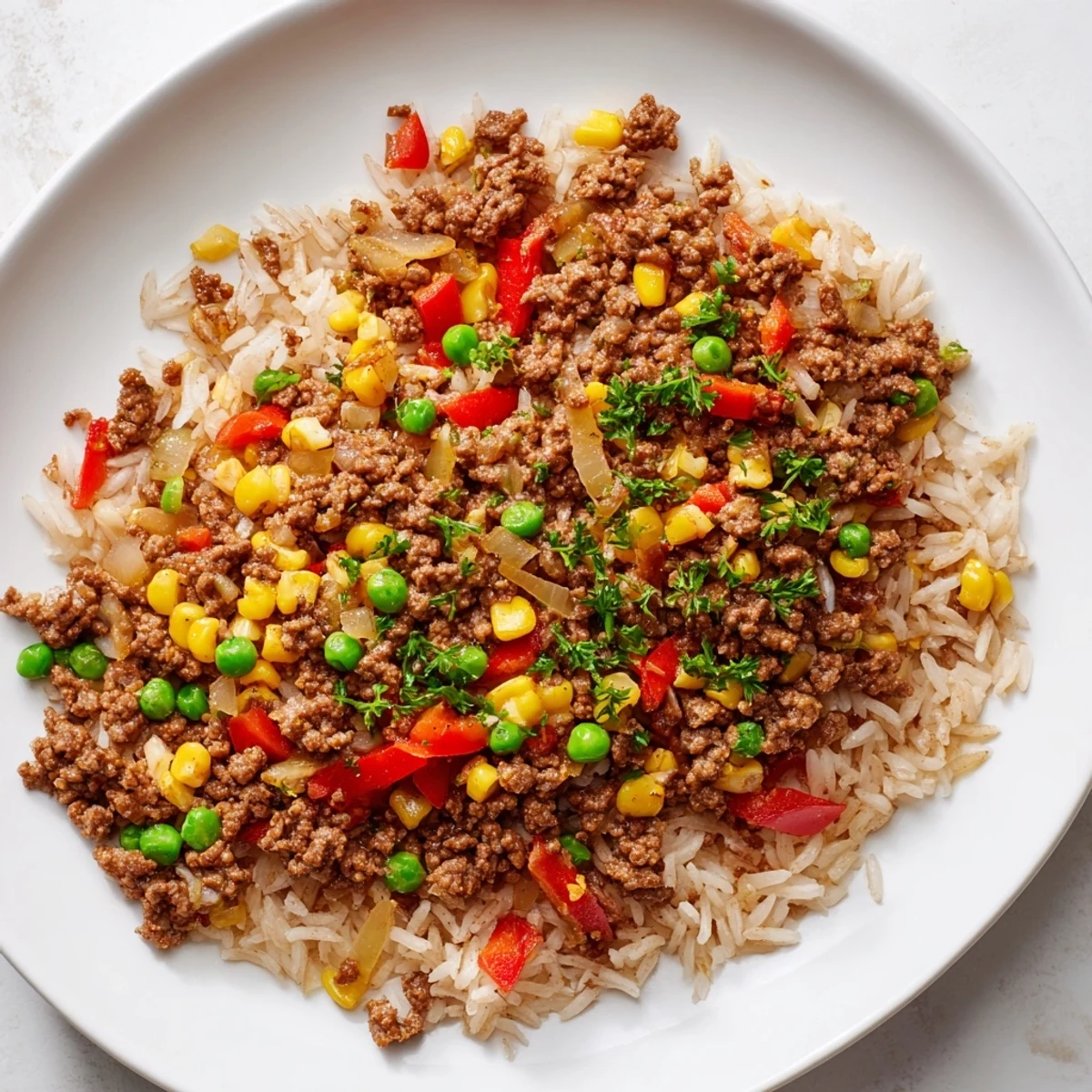 This delicious Ground Beef Skillet with Veggies & Rice features tender beef, fresh vegetables, and rice.