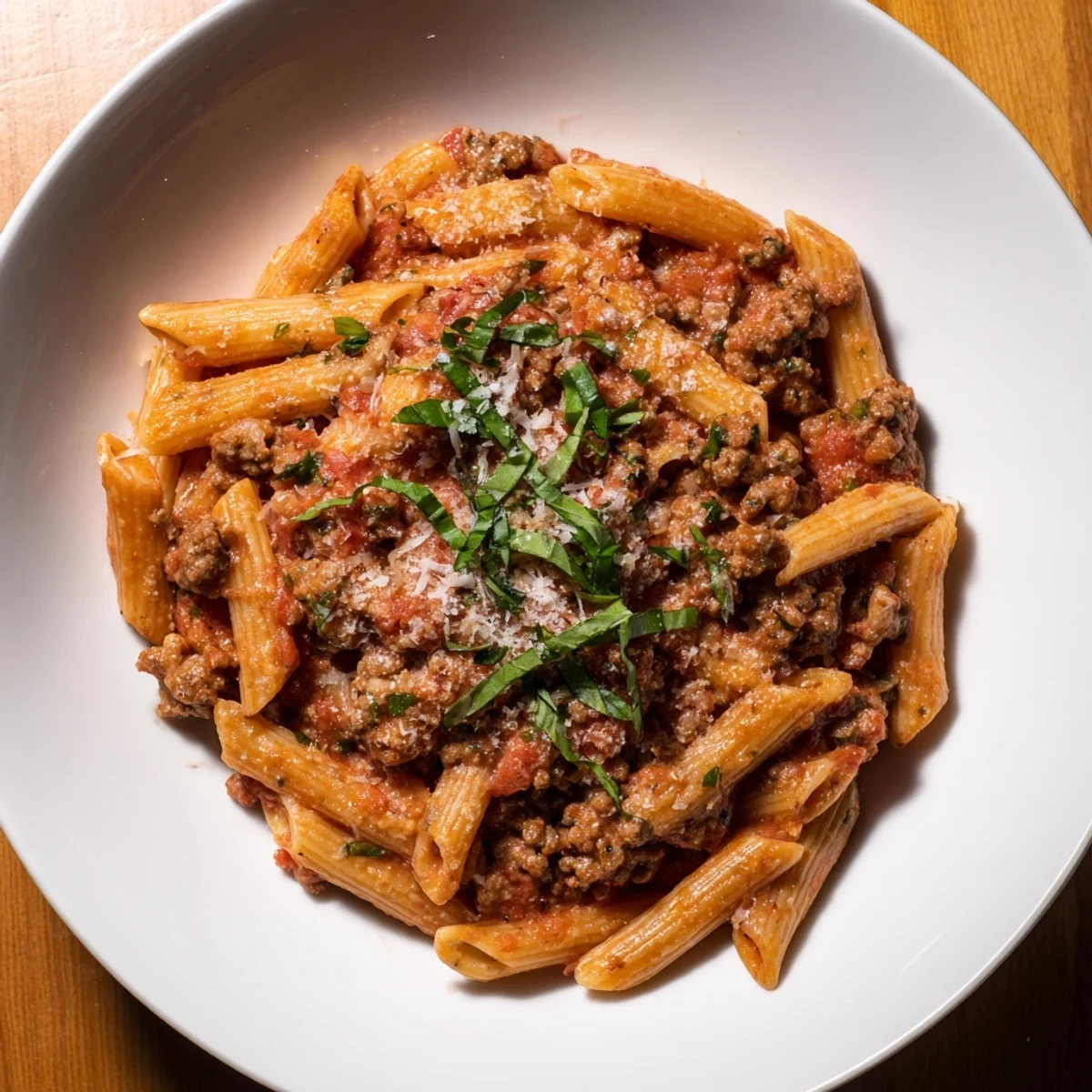This creamy tomato and sausage pasta boasts perfectly cooked penne; imagine the rich, savory flavors!