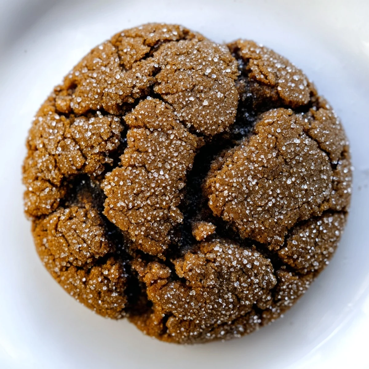 Warm, golden-brown chewy soft molasses cookies, dusted with sugar, perfect for a treat on a plate.