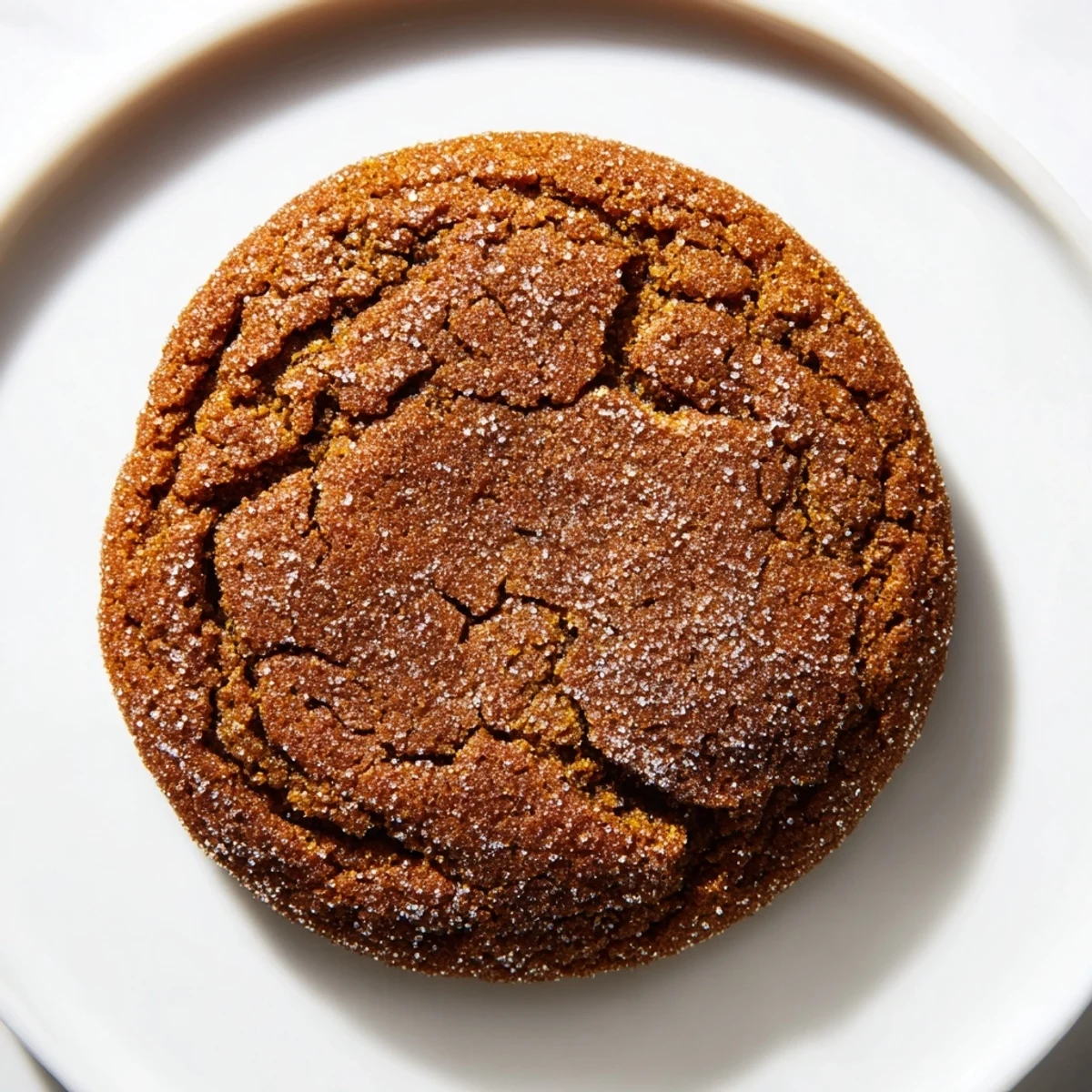 Close-up of golden, crackled chewy soft molasses cookies, showing their soft, inviting texture in-hand.
