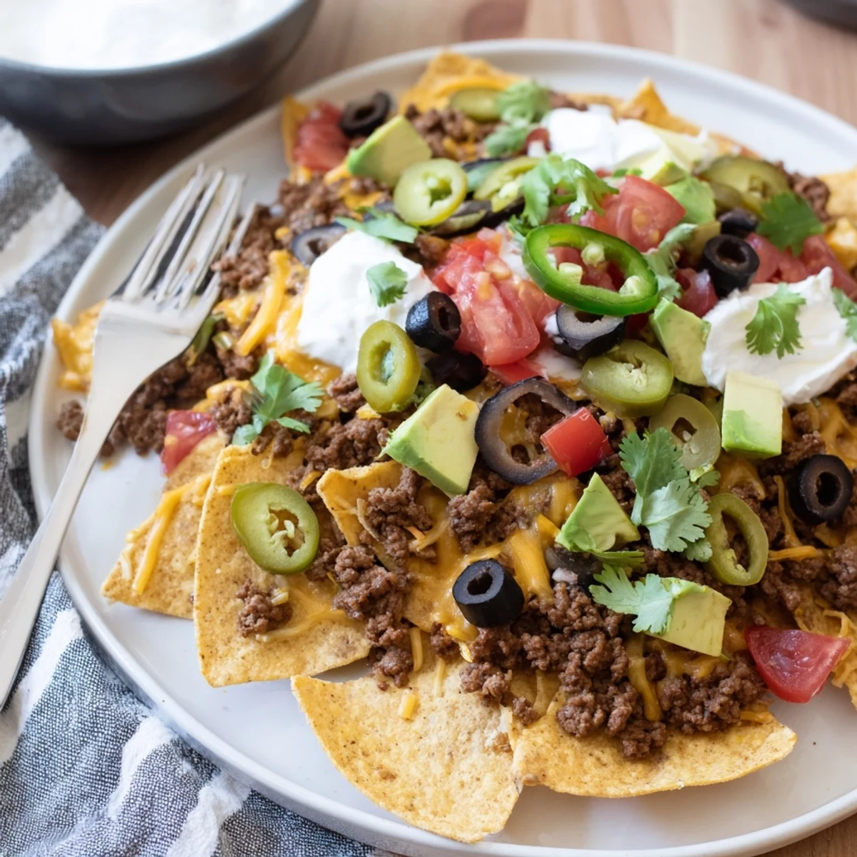Savory Sheet Pan Nachos with Budget Ground Beef, loaded with seasoned beef, black beans, and colorful garnishes ready to serve.