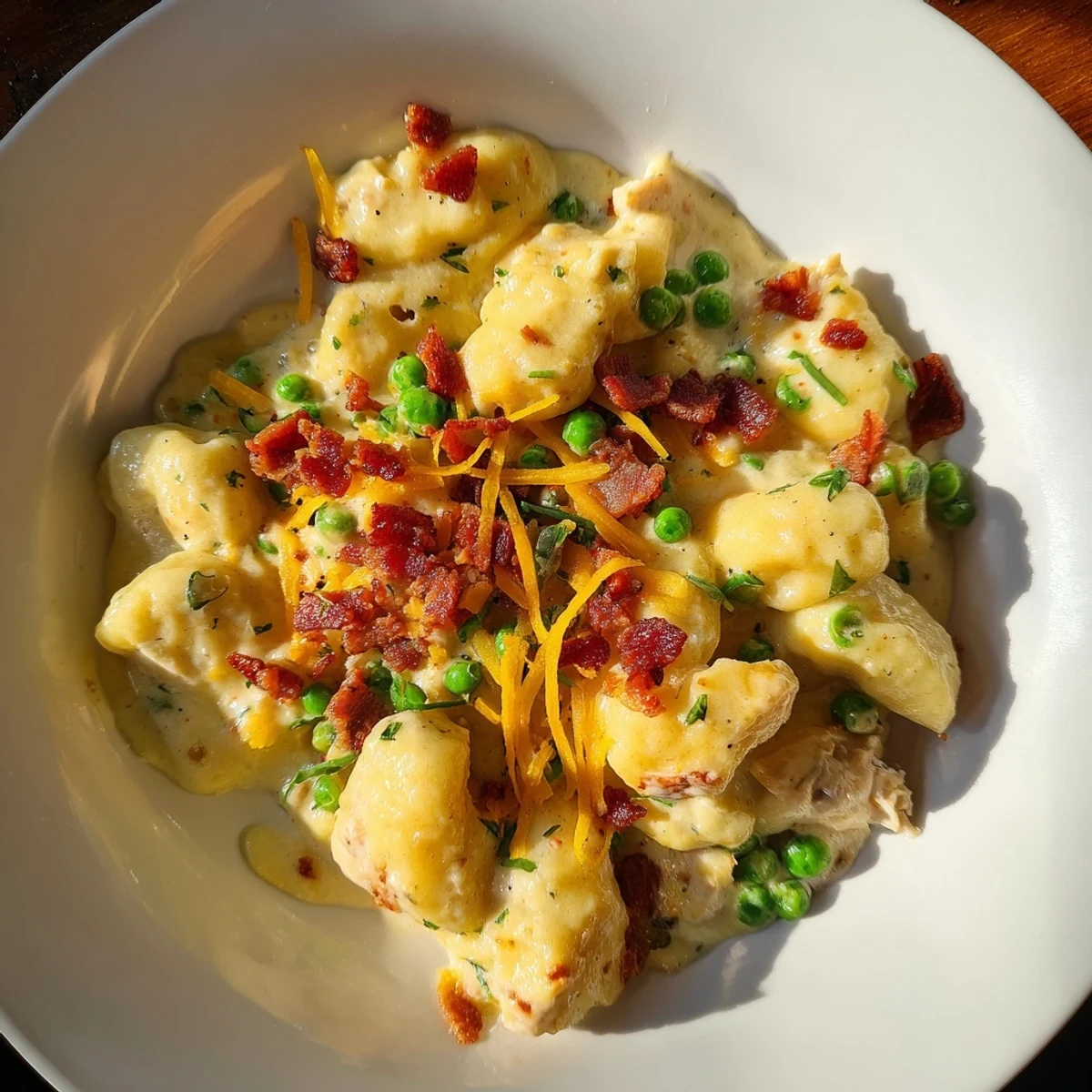 Creamy Crack Chicken Gnocchi: A comforting bowl brimming with cheese, bacon, and tender chicken.