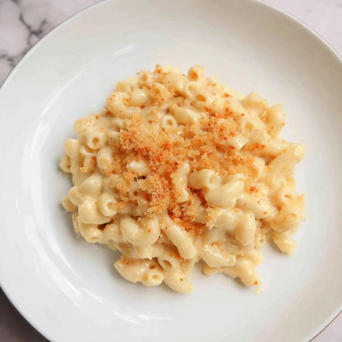 A close-up of a bowl of Easy Tinis Mac & Cheese, ready to eat, with perfectly cooked macaroni.