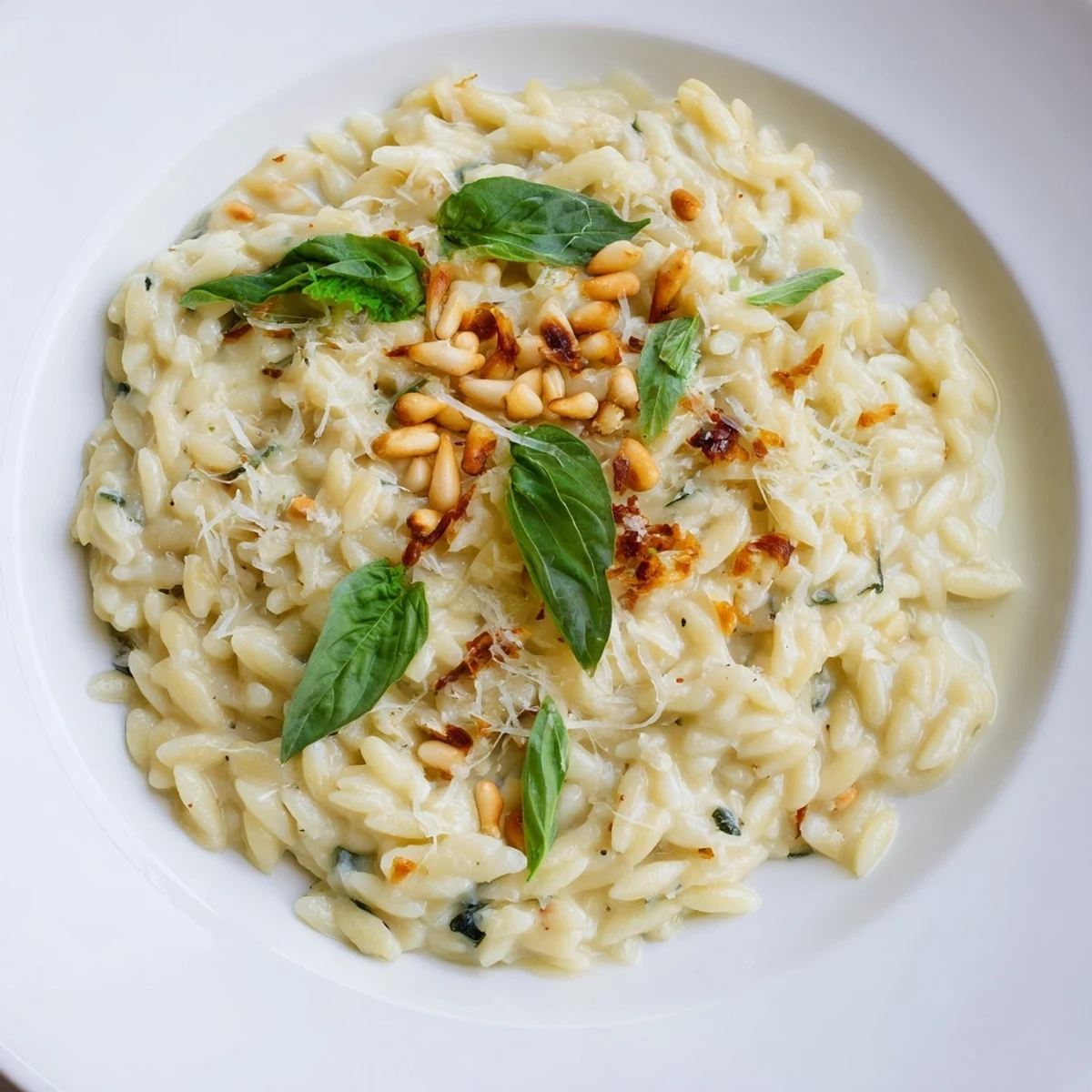 Golden, cheesy 15-Minute Creamy Pesto Risoni—a quick weeknight meal with garlic-infused pesto.