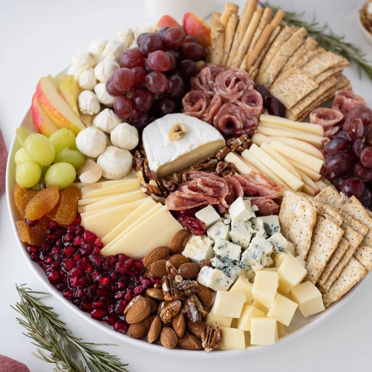 A Winter Wonderland Grazing Tray overflowing with colorful fruits, cheeses, and charcuterie, ready to enjoy.