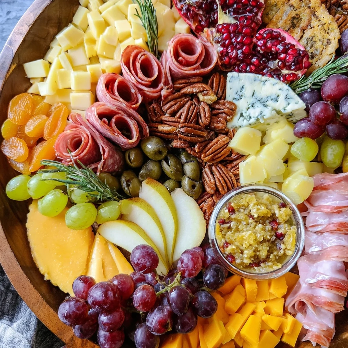 A beautifully arranged Sleigh Ride Charcuterie board with cheeses, meats, fruits, and crackers perfect for your holiday.