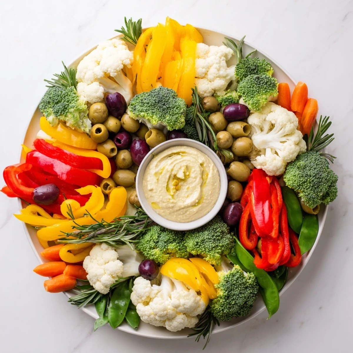 A festive, eye-catching Garland Veggie Wreath, showcasing an array of fresh, colorful vegetables.