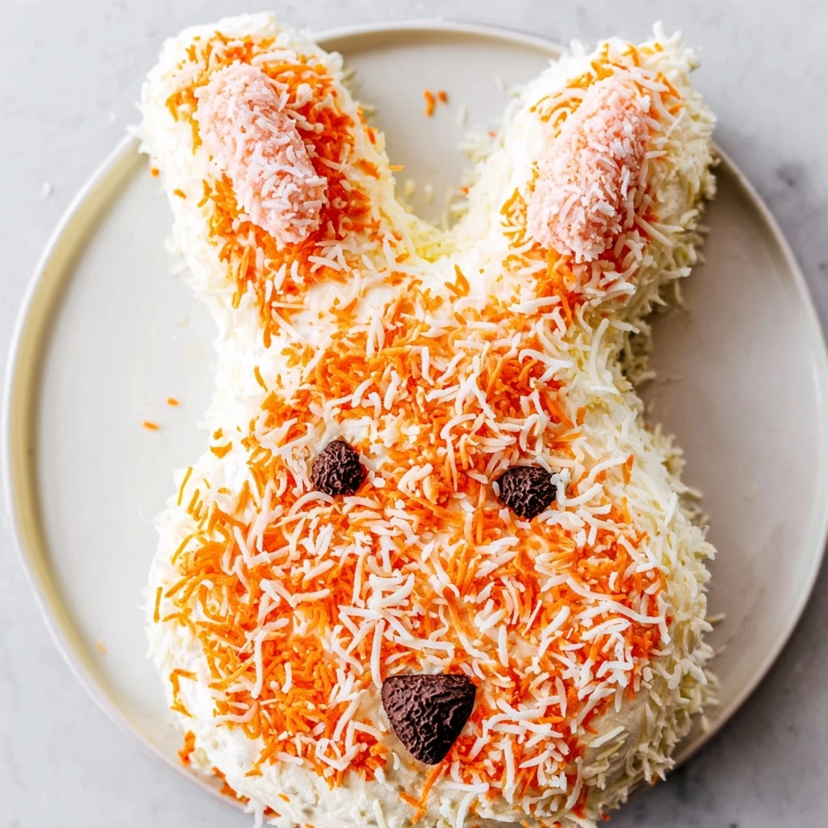 A beautifully designed Spring Bunny Carrot Cake, frosted and ready for Easter celebrations.