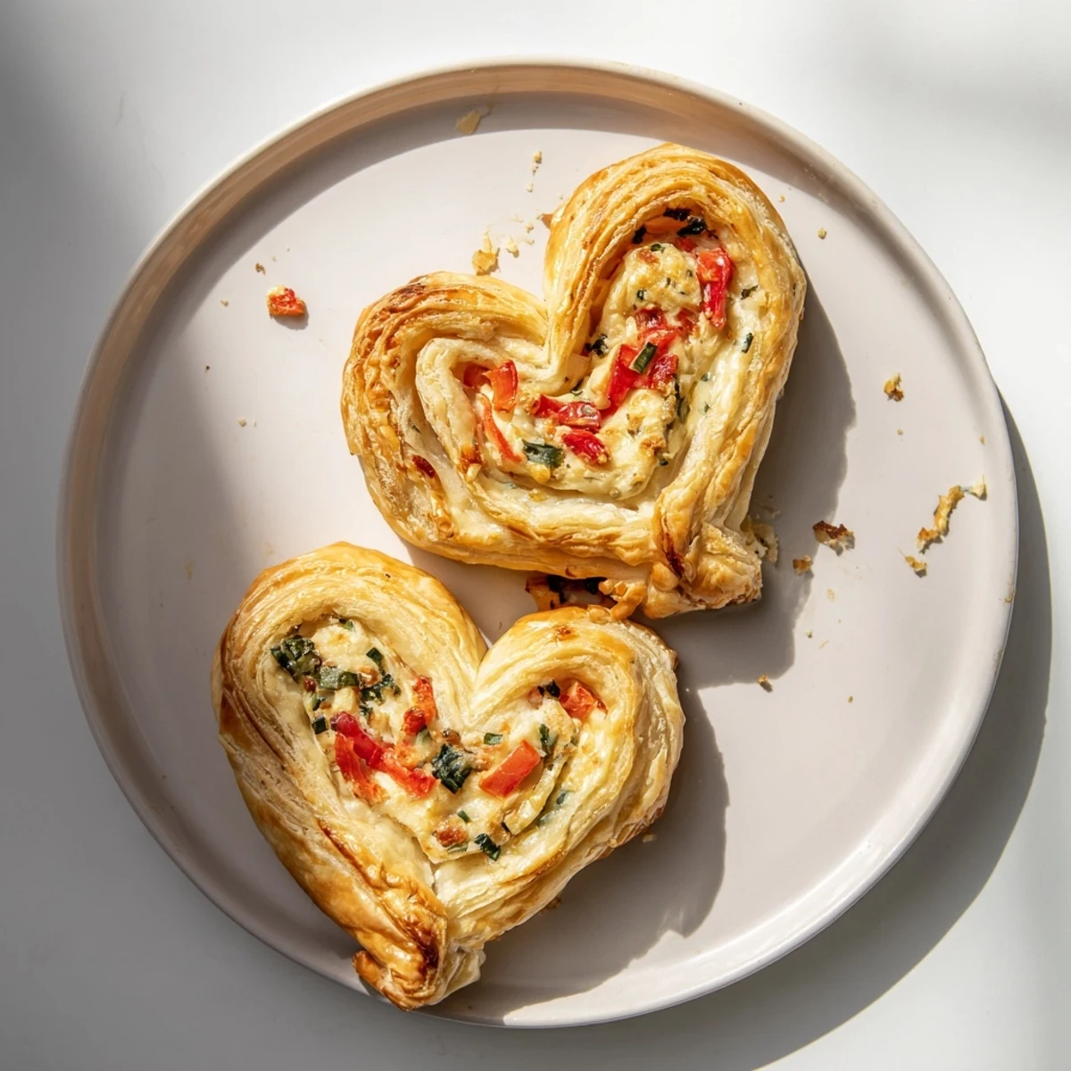 Delicate Cœurs Entrelacés, heart-shaped puff pastry appetizers, perfect for sharing with a loved one.