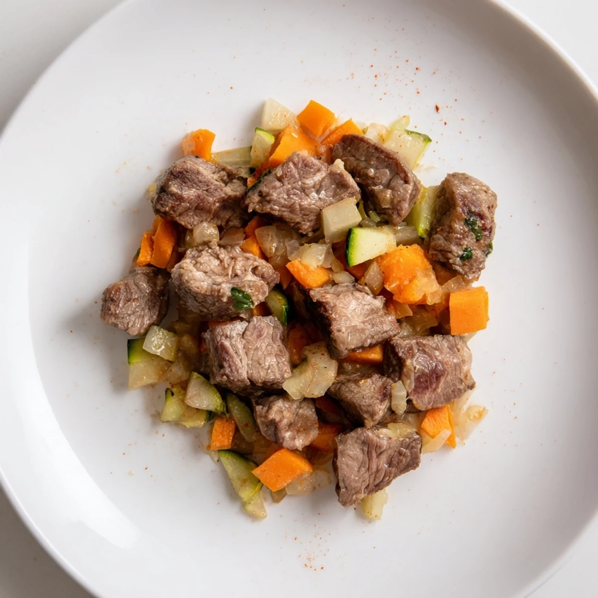 A beautifully plated Sweet Lamb Platter for Baby's Party, with soft lamb and vibrant carrot pieces.