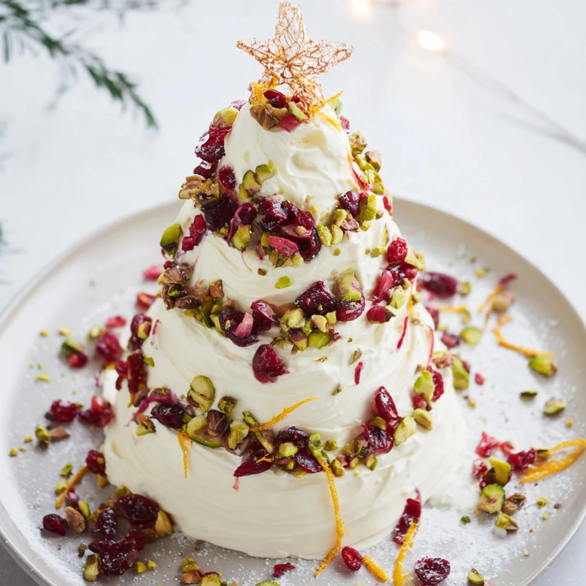 Rosemary Cranberry Christmas Tree, a festive appetizer loaded with cheese, cranberries, pistachios, and a flourish of herbs.