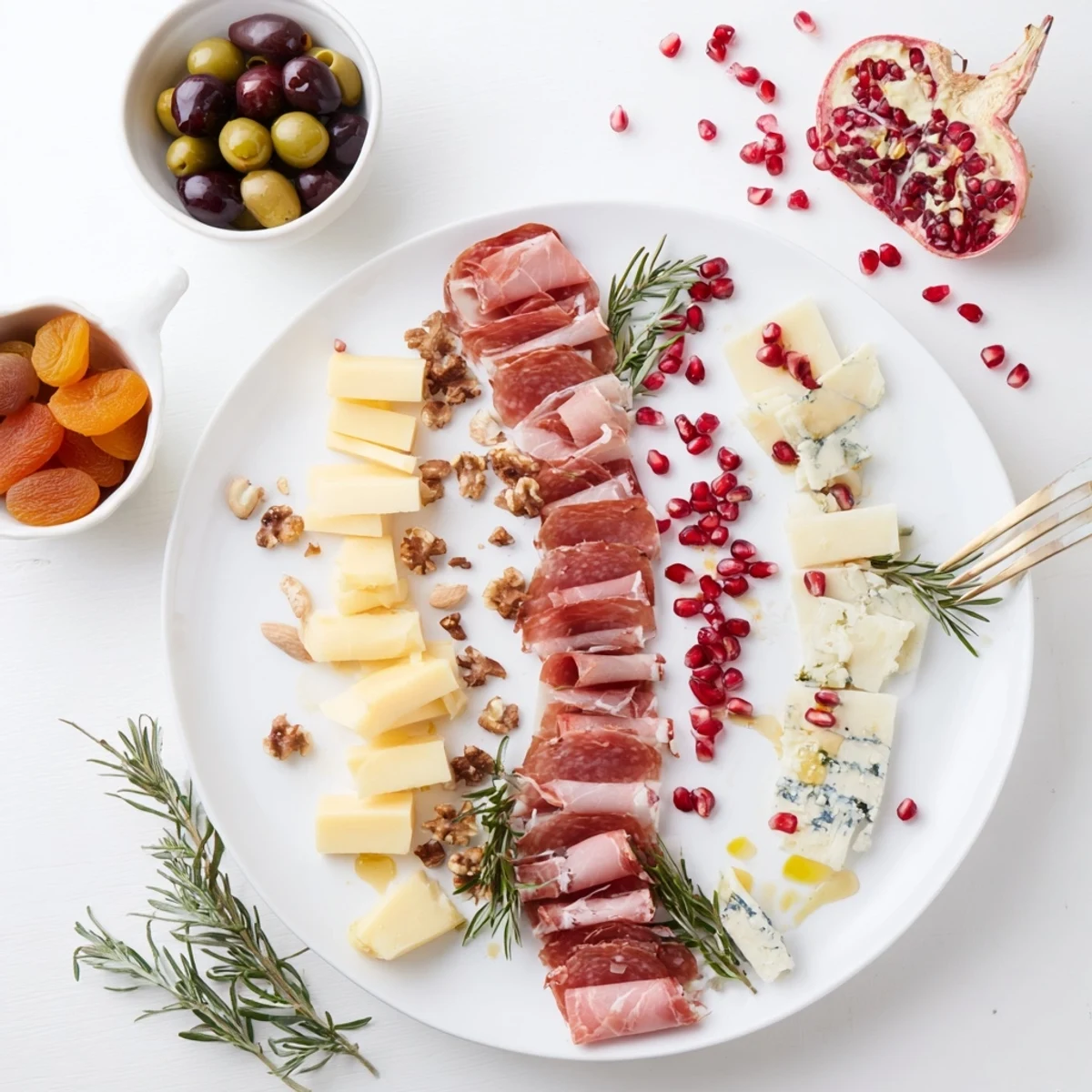 A festive Winter Forest Charcuterie Scene offers delicious meats, cheeses, and garnishes perfect for entertaining.