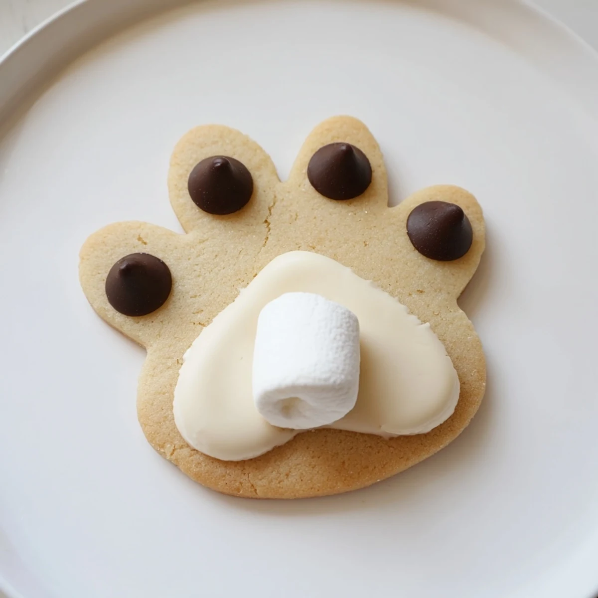 Festive, iced Polar Bear Paw Print Cookies, perfect for kids' parties and snowy days.