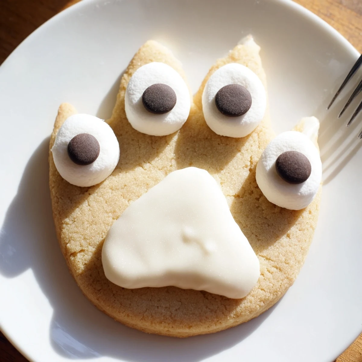 Cute polar bear paw print cookies, freshly baked and ready for a winter treat.