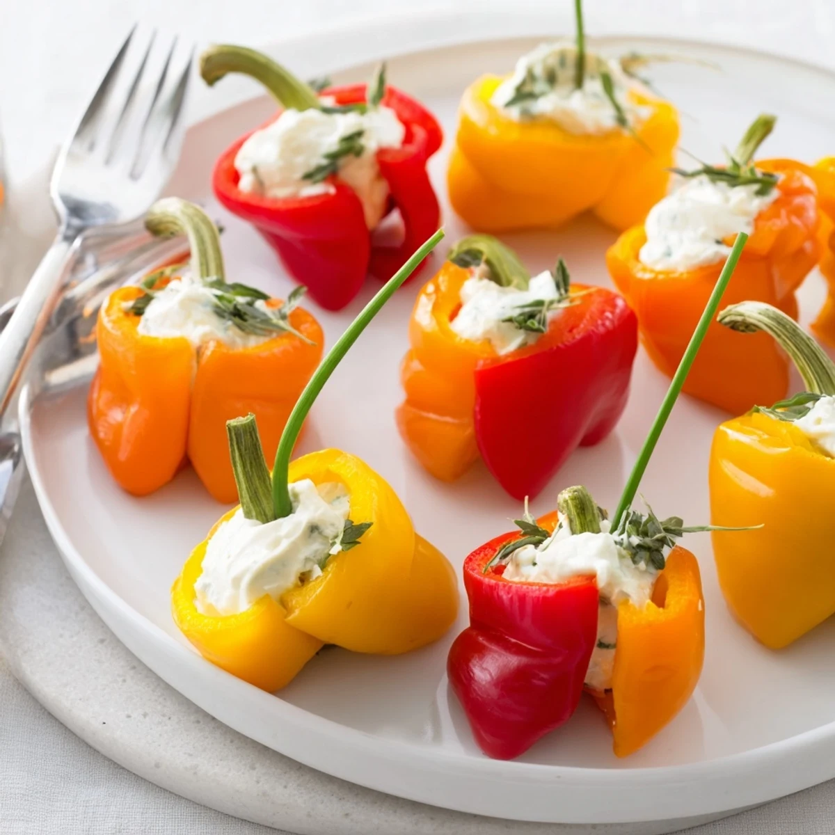 A vibrant plate showcasing colorful Bell Pepper Christmas Bow appetizers, ready to serve guests.