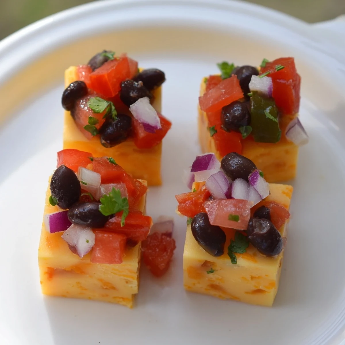 Served chilled, these savory Pepper Jack cubes and black bean salsa are perfect party food.