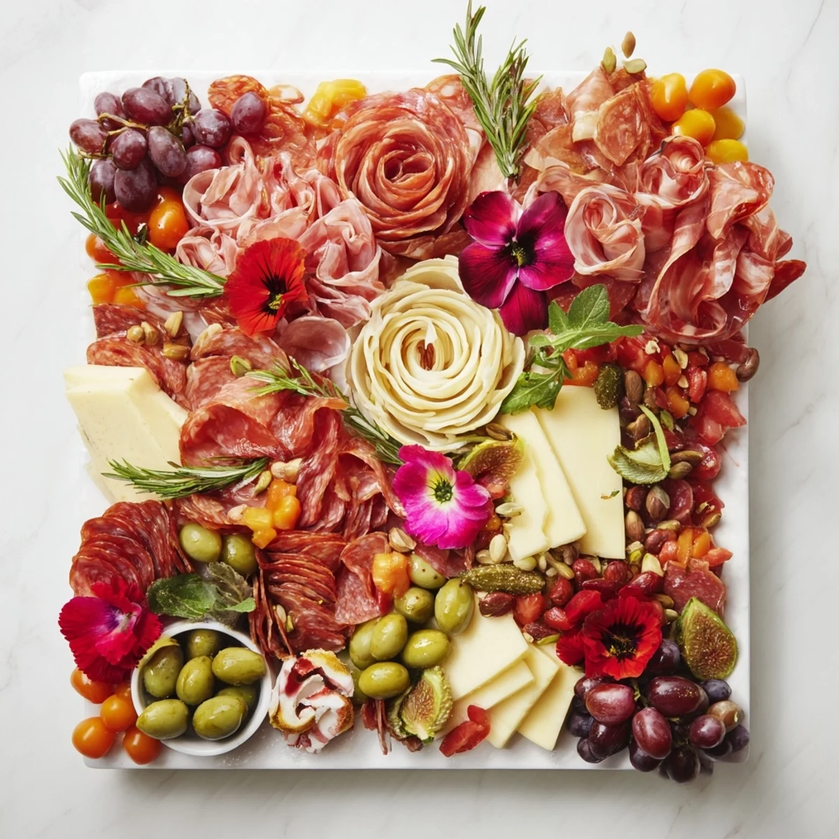 Magnificent Advanced Artisan Array charcuterie arrangement with cheese roses, vibrant fruit, and cured meats for an elegant spread.