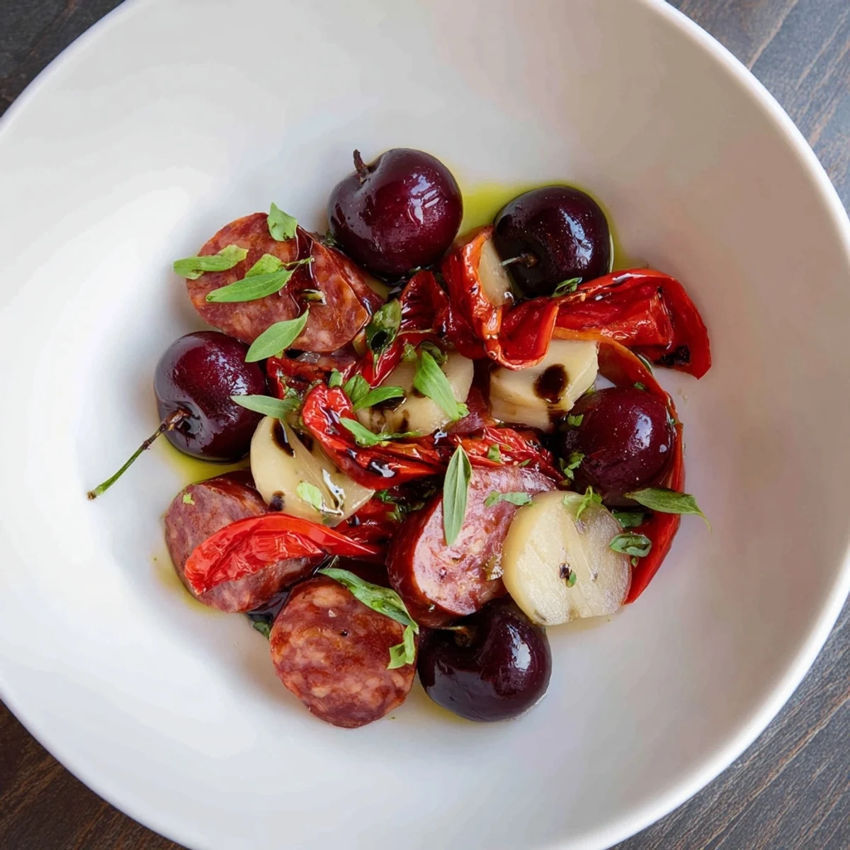 The Crimson Tide appetizer's S-curve of chorizo and cherries looks delicious on crackers.