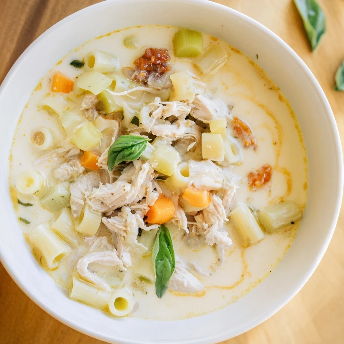 Golden, shredded chicken and pasta swimming in creamy broth highlight this Marry Me Chicken Soup.