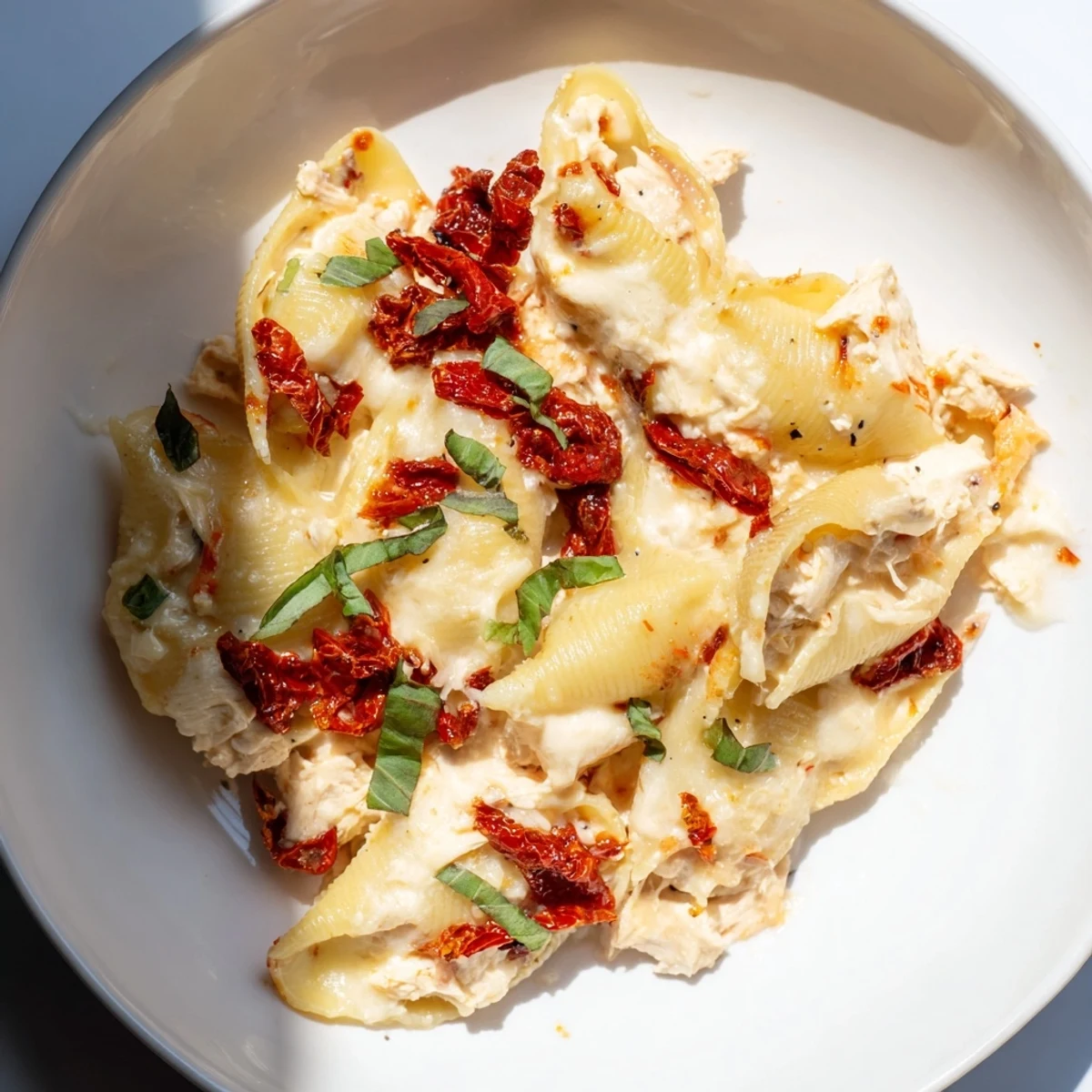 Creamy, golden-baked Marry Me Chicken Stuffed Shells, perfect for a cozy, delicious family dinner.