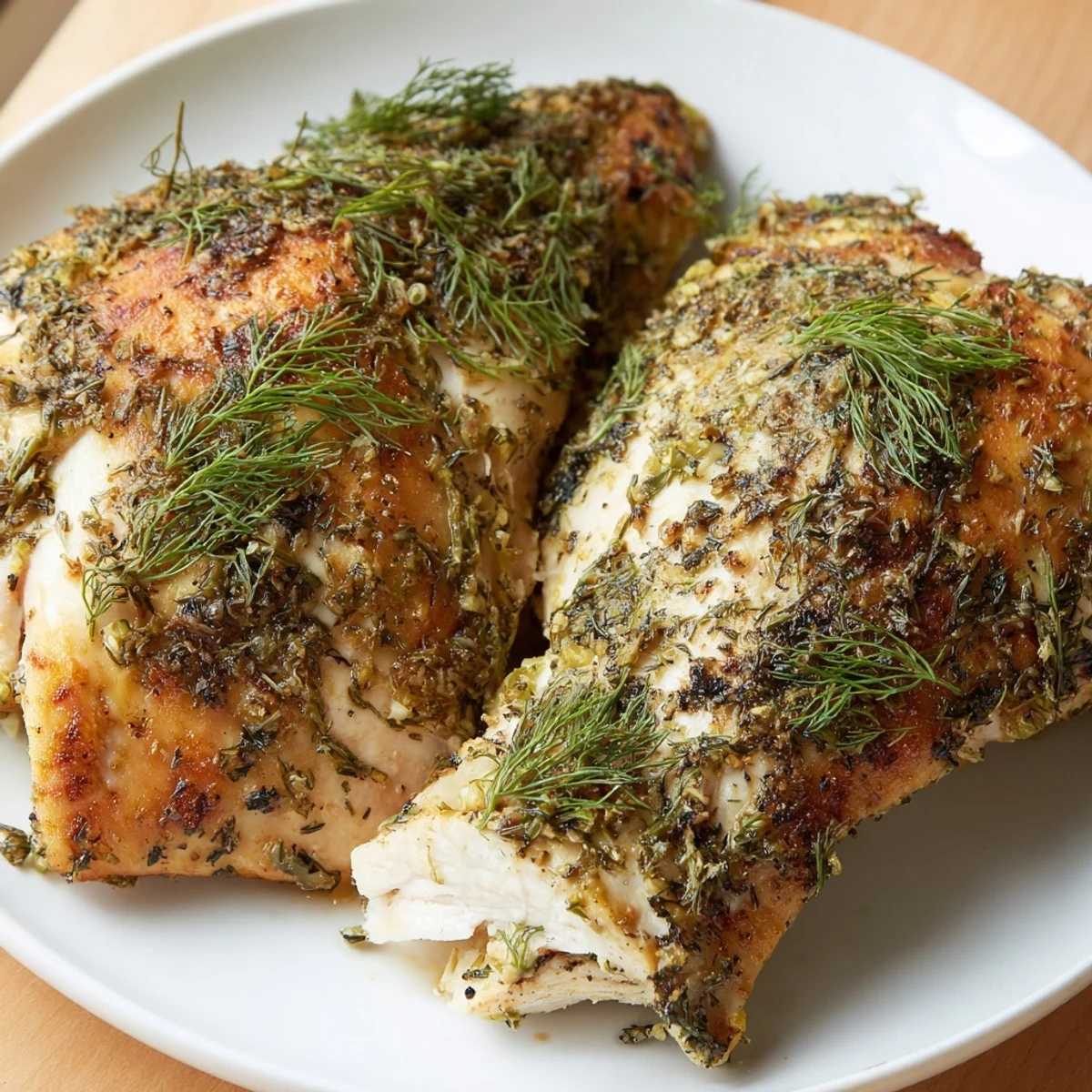 Oven-baked Pickle Ranch Chicken, juicy and savory, with a coating of herbs and spices.