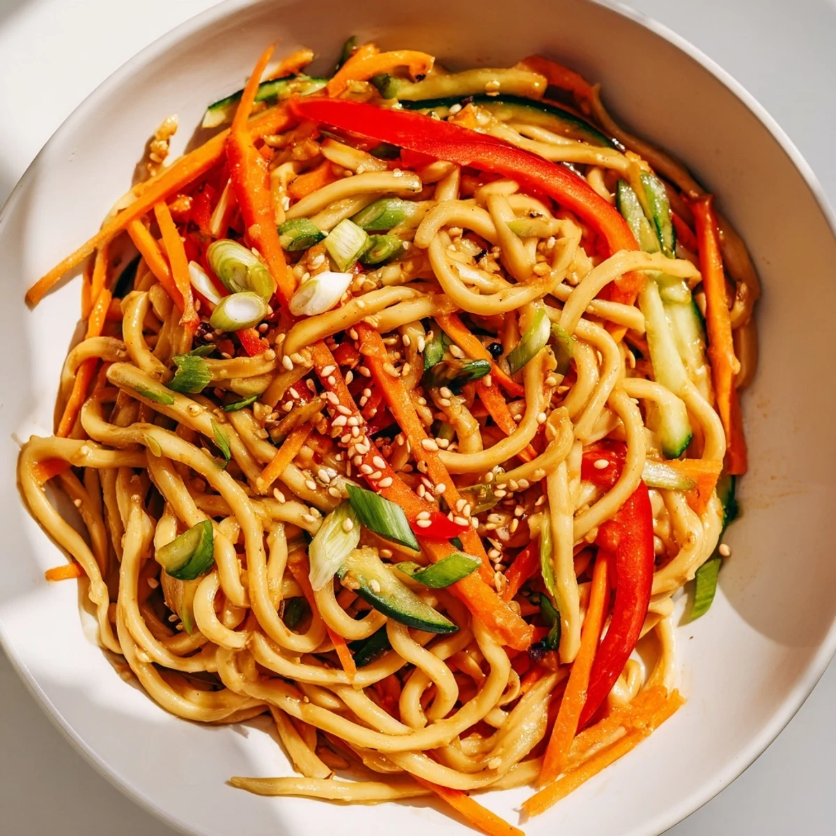 Aromatic Garlic Noodle Salad boasts a dressing coating the noodles with carrots and cilantro, a delicious meal.