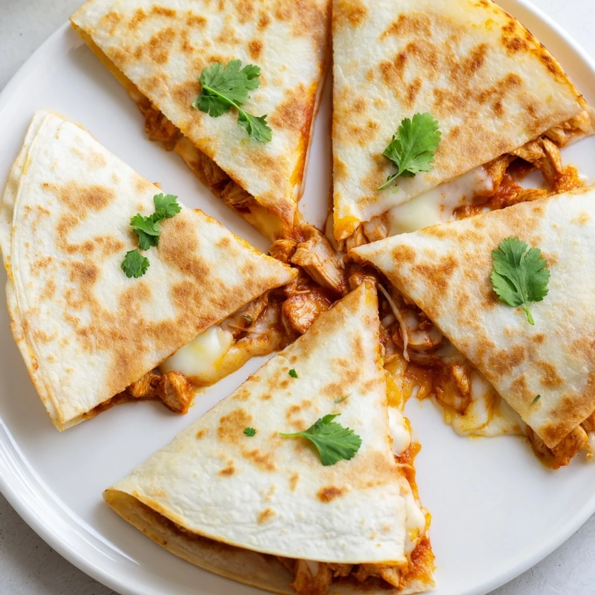 Golden, cheesy Butter Chicken Quesadillas sliced and ready to eat, a flavorful fusion dish.