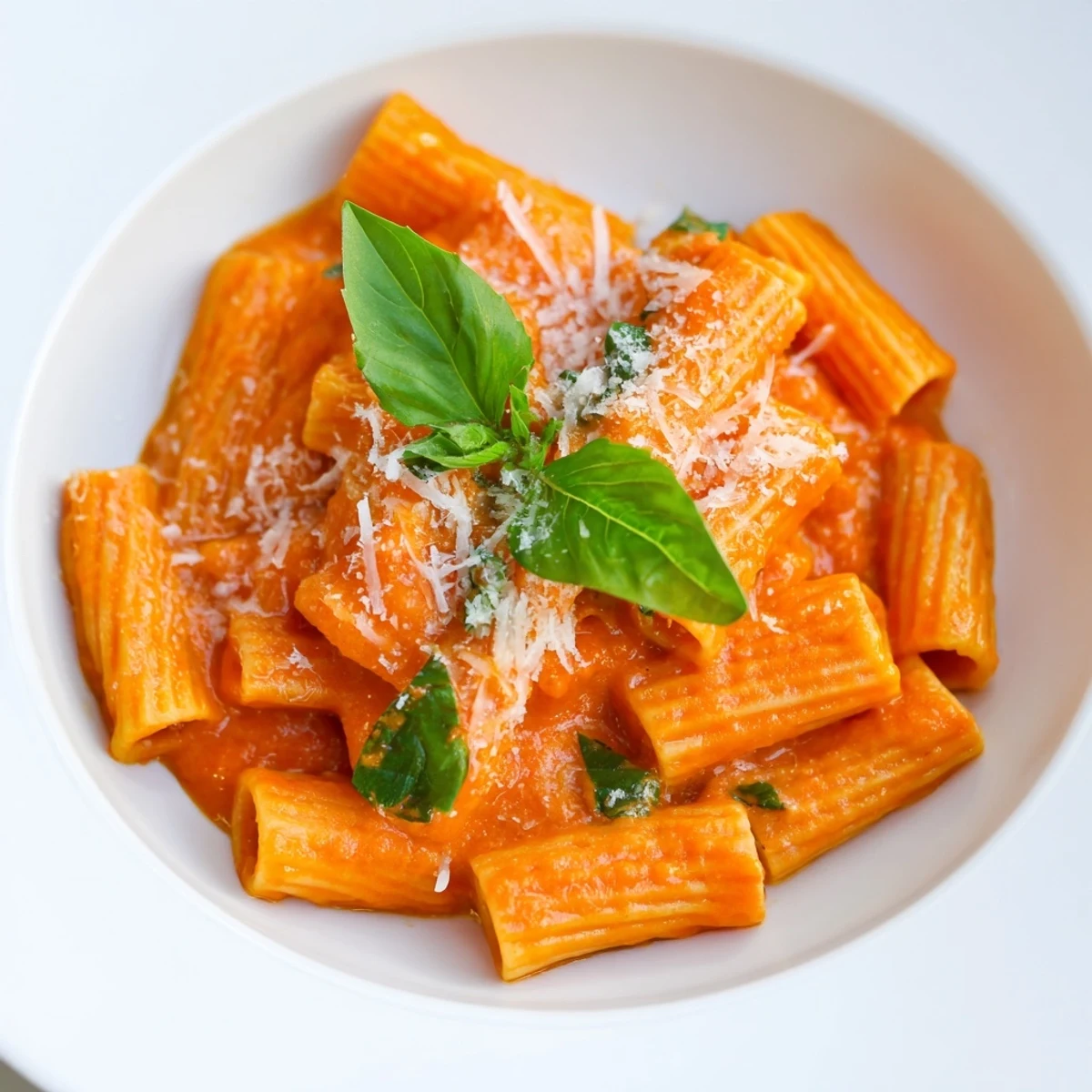 Steam rises from a bowl of Hidden Veggie Tomato Pasta Sauce served over spaghetti, topped with Parmesan.