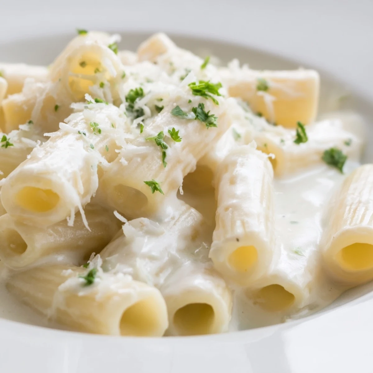 Creamy Milk Pasta One-Pot simmered in milk, showing a thick, velvety sauce clinging to penne.