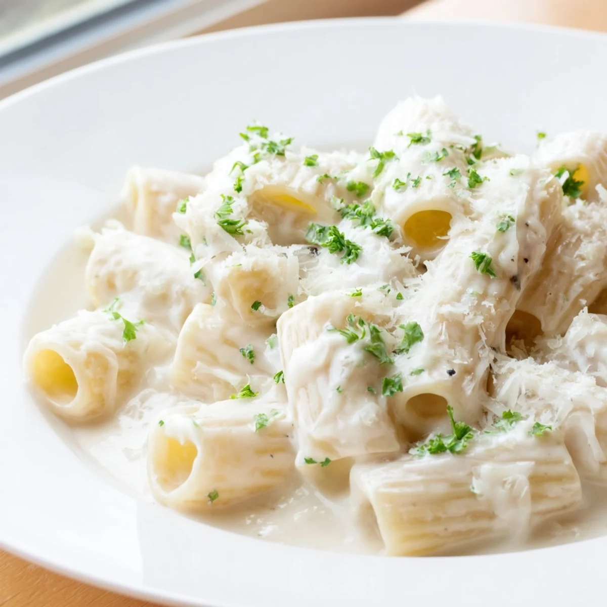 Fresh parsley and grated Parmesan top this easy Creamy Milk Pasta One-Pot for a comforting meal.