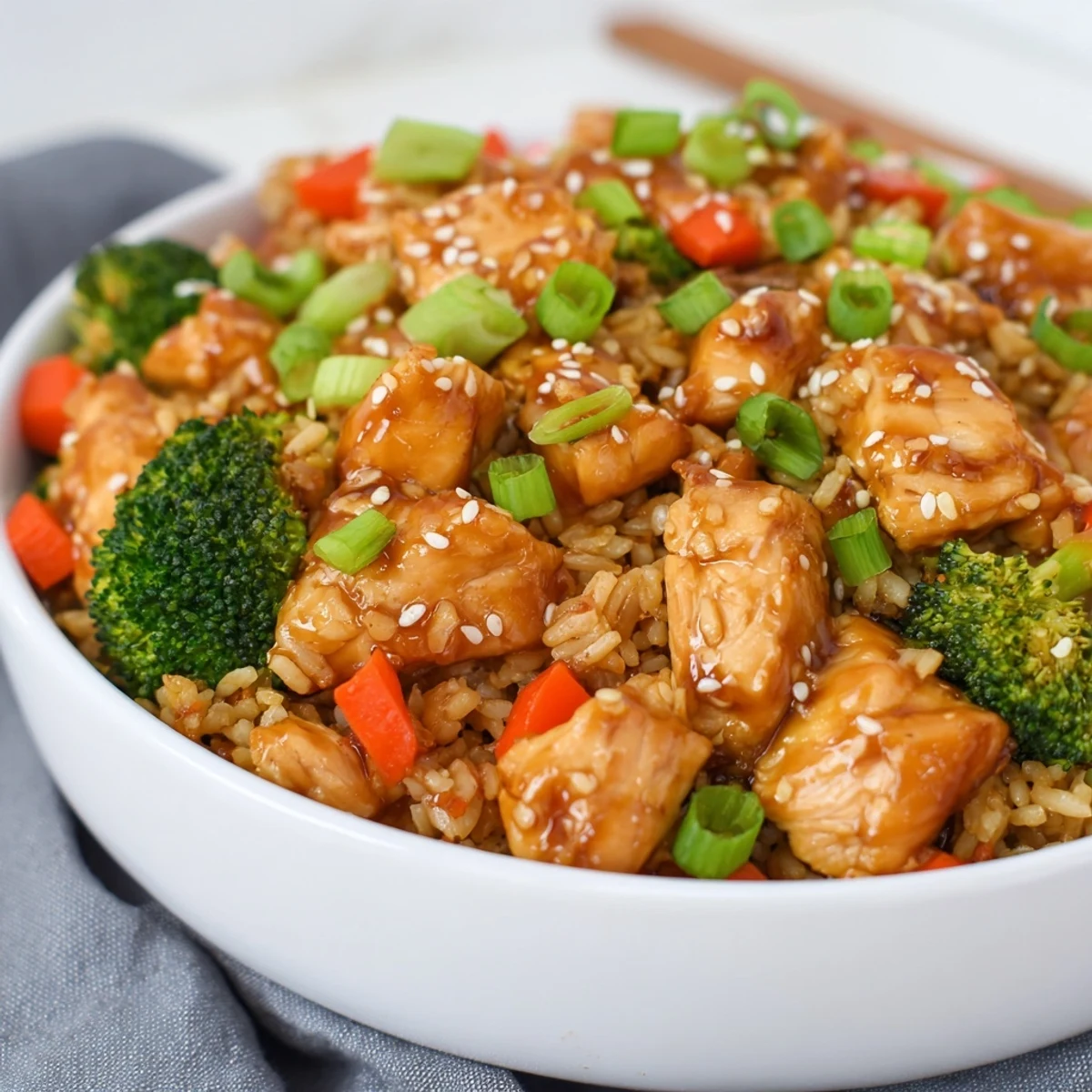 Golden honey garlic chicken broccoli rice, a flavorful takeout-inspired skillet masterpiece.
