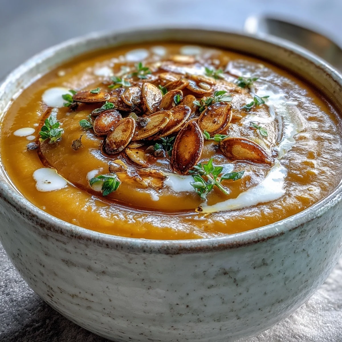 A comforting bowl of Butternut Squash Soup served with crusty bread, showcasing its velvety texture and vibrant orange color.