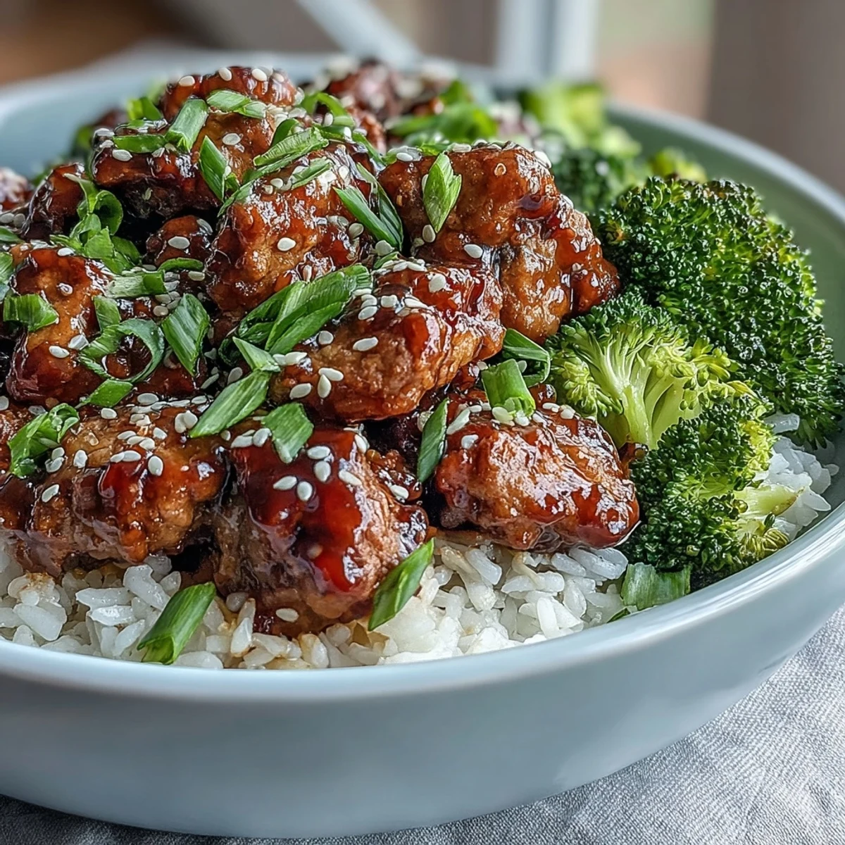 Forkful of Sweet and Spicy Turkey Broccoli Bowls with saucy ground turkey and bright steamed broccoli.