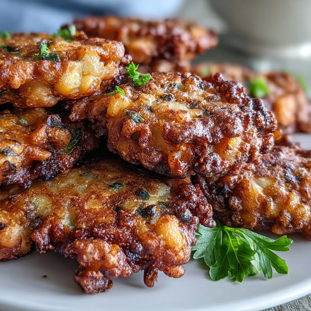 Homemade Black-Eyed Pea Fritters with a rustic texture, stacked high and ready to be enjoyed warm.
