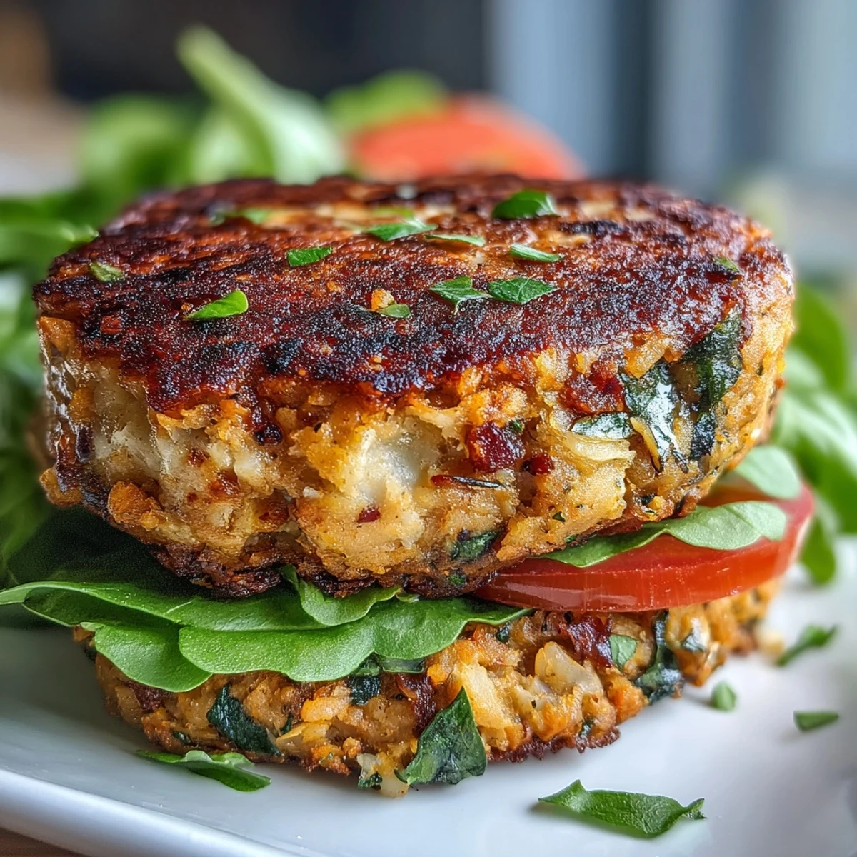 Hearty vegetarian black-eyed pea burger patties, packed with herbs and spices, sizzling in a skillet for a satisfying plant-based meal.