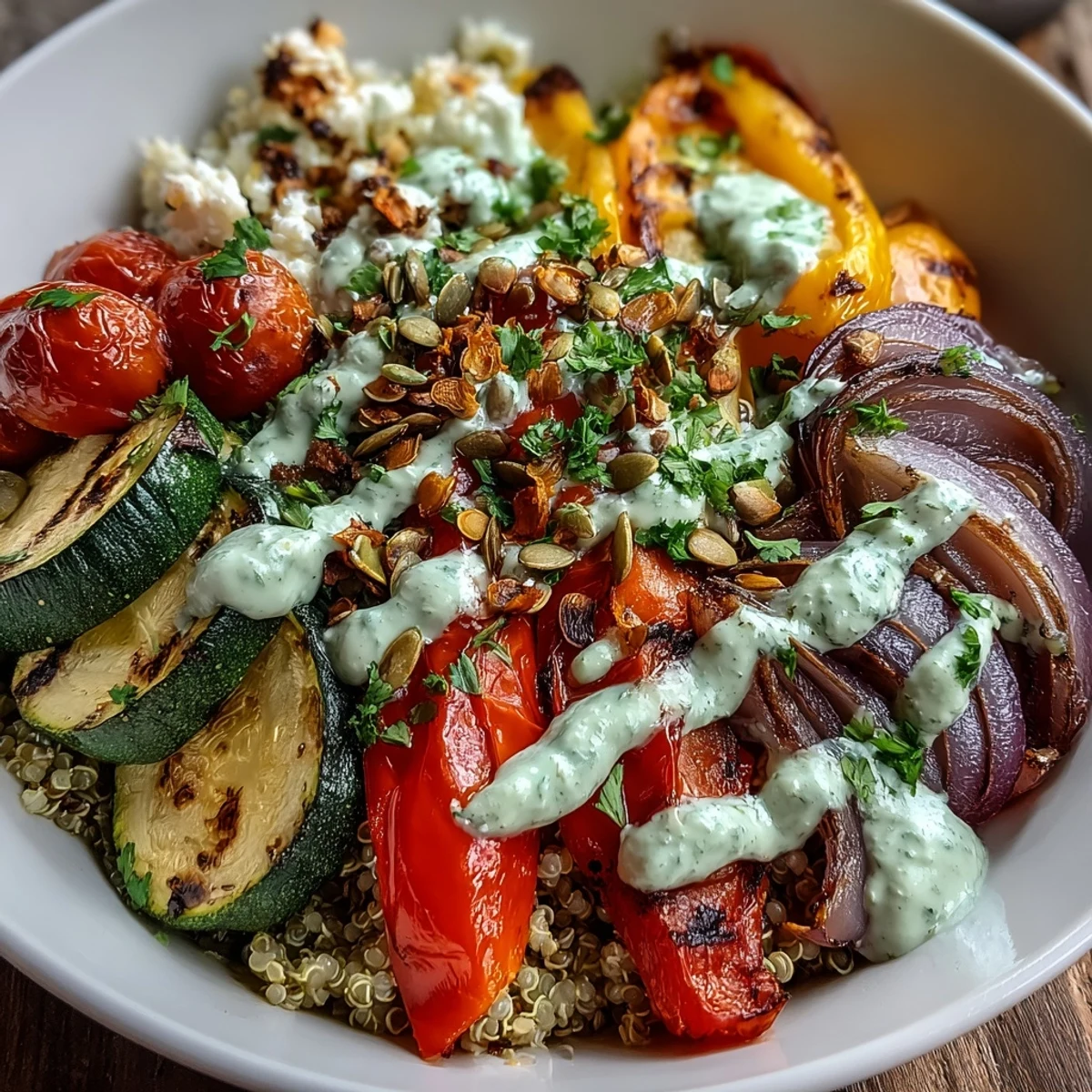 Parsley, feta, and toasted pepitas add texture and freshness to this Grilled Veggie and Quinoa Power Bowl.