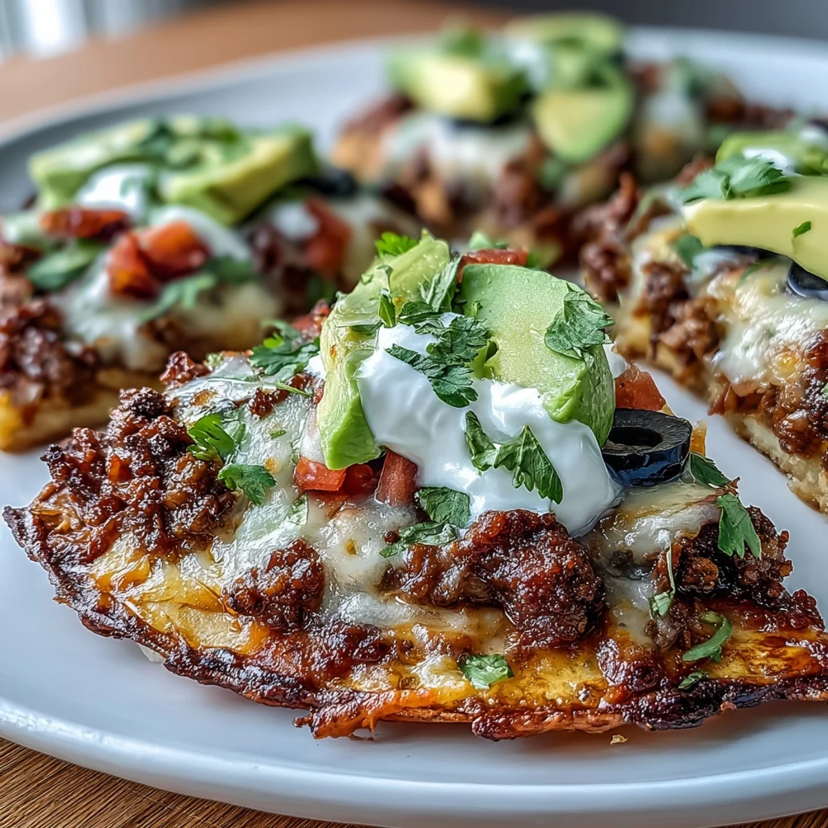 A low-carb skillet meal featuring a crunchy cheese base layered with taco-seasoned beef, lettuce, tomatoes, and zesty jalapeño.
