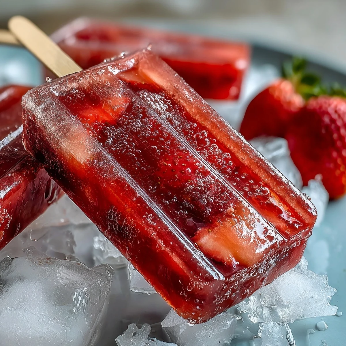Vibrant strawberry mimosa popsicles with bubbles and orange juice, perfect for Galentine's Day brunches and festive gatherings.