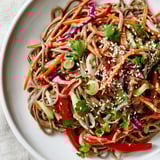 Vibrant soba noodle salad featuring buckwheat noodles, crunchy vegetables, and a savory dressing.