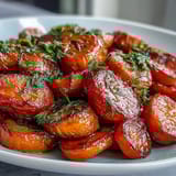 Vibrant orange honey glazed carrots tossed with fresh dill, offering a sweet and citrusy side dish.  