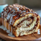 A festive King Cake Cinnamon Babka Loaf with rich swirls of cinnamon and cream cheese filling, topped with vibrant Mardi Gras sugars.