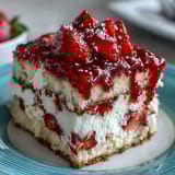 Strawberry Shortcake Trifle in Mason Jars: A beautiful layered dessert with golden shortcake cubes, juicy strawberries, and fluffy whipped cream in clear glass jars.