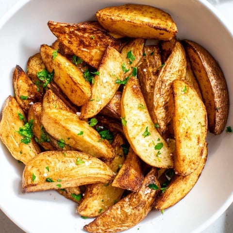 Golden and crispy 15-Minute Microwave Crispy Potatoes, the easy side dish, ready to eat with fresh parsley.
