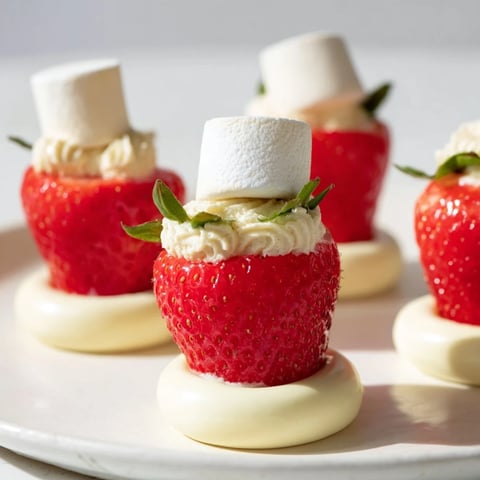 Air Fryer Santa Hat Strawberries: Festive dessert of juicy strawberries filled with creamy cheesecake.
